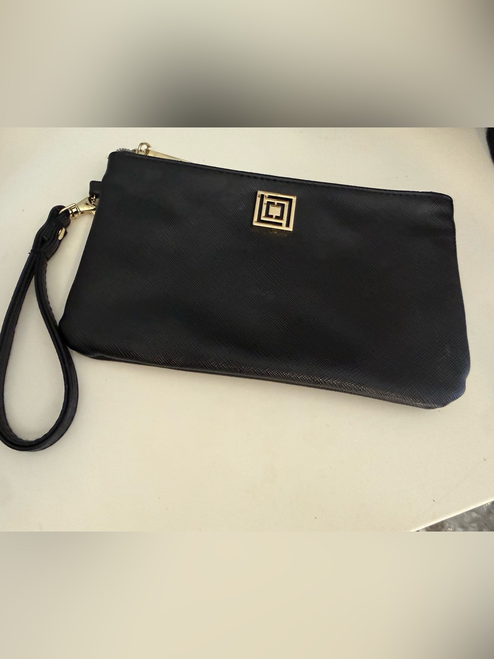 Liz Claiborne Black Wristlet Clutch with Gold Logo